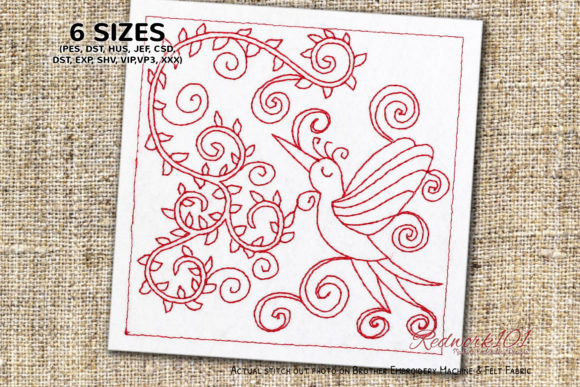 Flying Bird Redwork Design